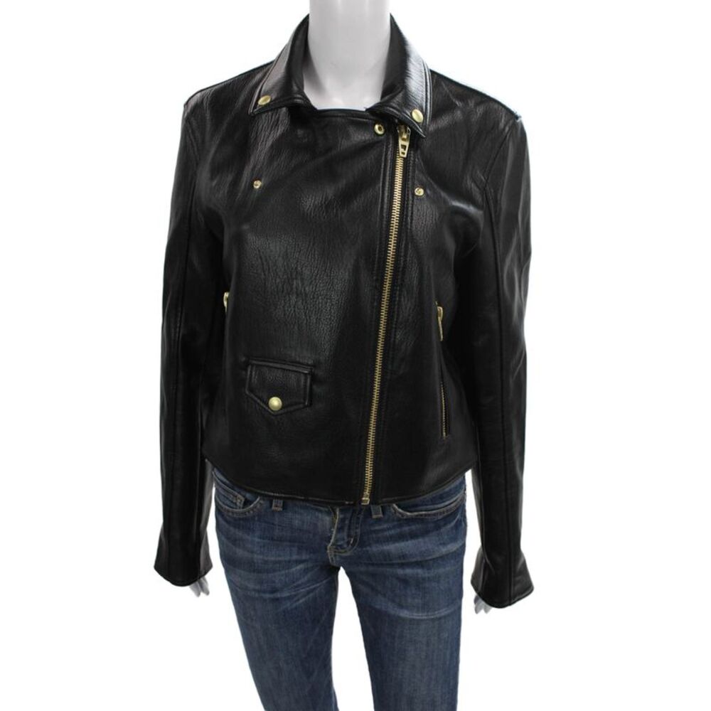 BLANKNYC Womens Black Biker Jacket Polyurethane Snap Long Sleeve Size L